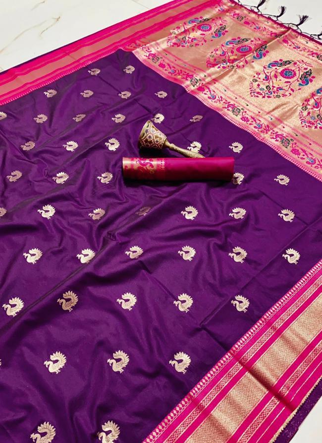 Paithani Silk Purple Traditional Wear Zari Work Saree